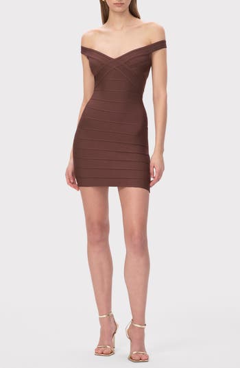 Herve Leger The Rachel Bandage Minidress In Brown