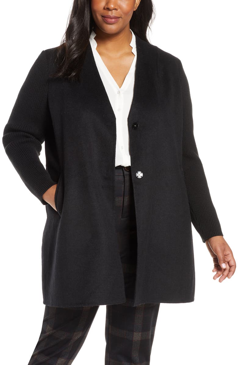 Kenneth Cole New York Knit Sleeve Wool Blend Coat, Main, color,