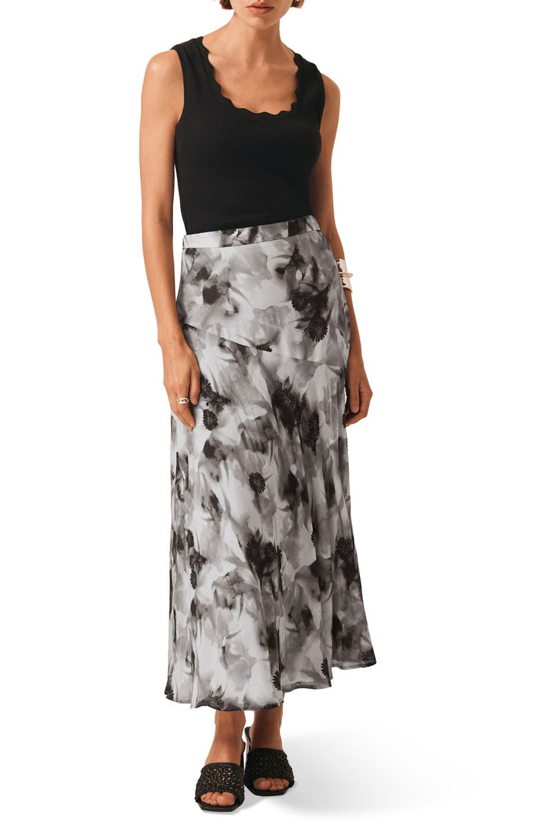 MINT VELVET Floral Print Midi Skirt, Alternate, color, Grey