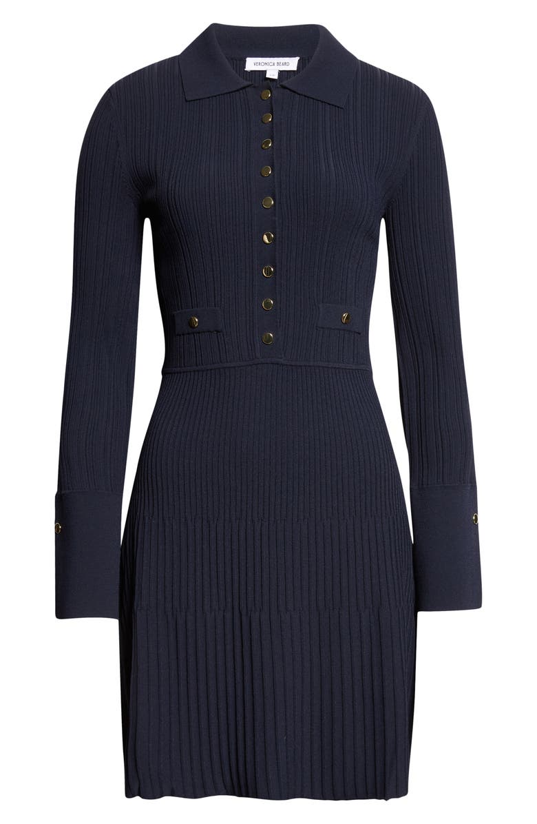 Veronica Beard Lauper Variegated Rib Long Sleeve Sweater Dress, Alternate, color, Navy