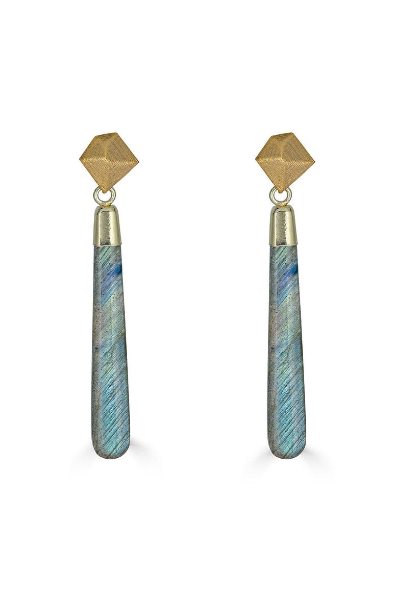 Labradorite Long Drop Earrings, Main, color, Gold