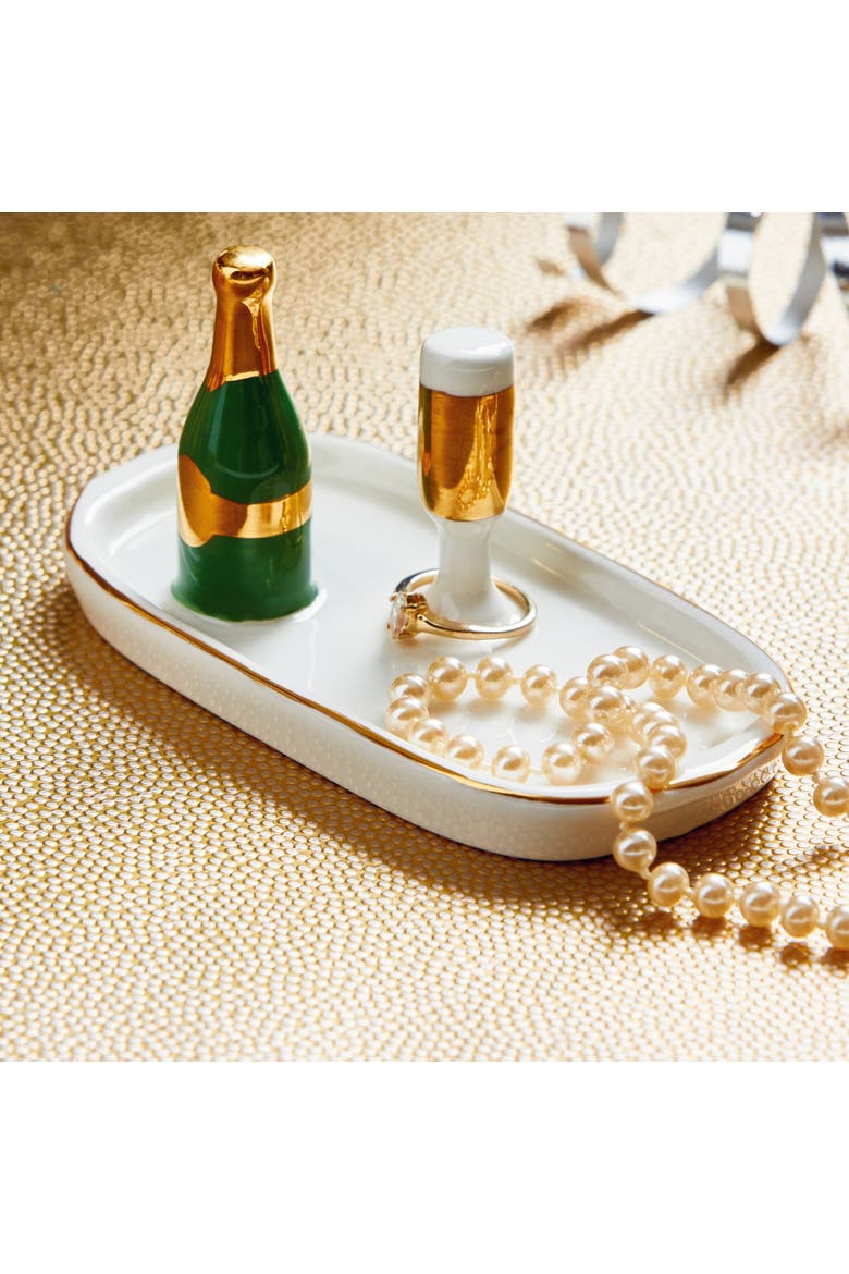 Champagne Ring Holder Dish White Multi Earthenware Everyday, Alternate, color, White