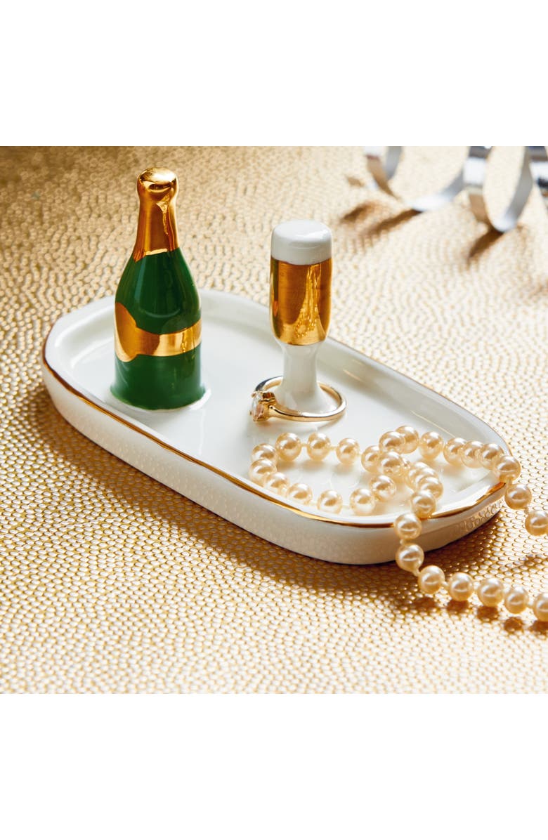 tag Champagne Ring Holder Dish White Multi Earthenware Everyday, Alternate, color, White