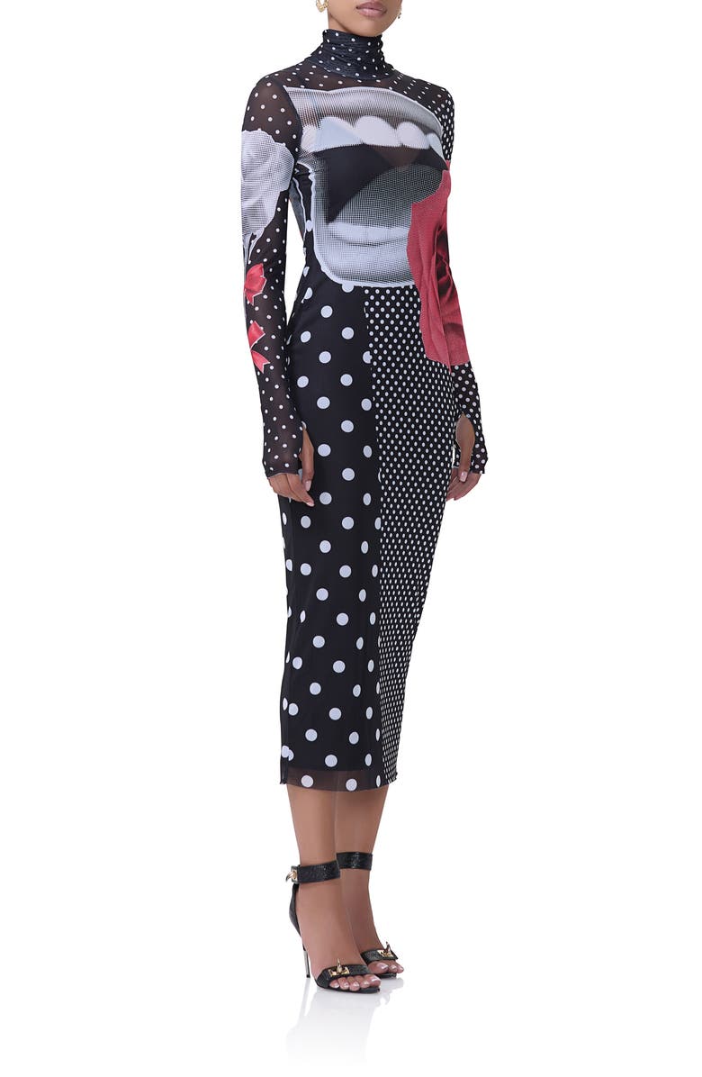 AFRM Shailene Long Sleeve Turtleneck Mesh Dress, Alternate, color,