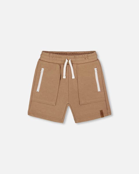 Little Boy's French Terry Zip Pocket Shorts Beige