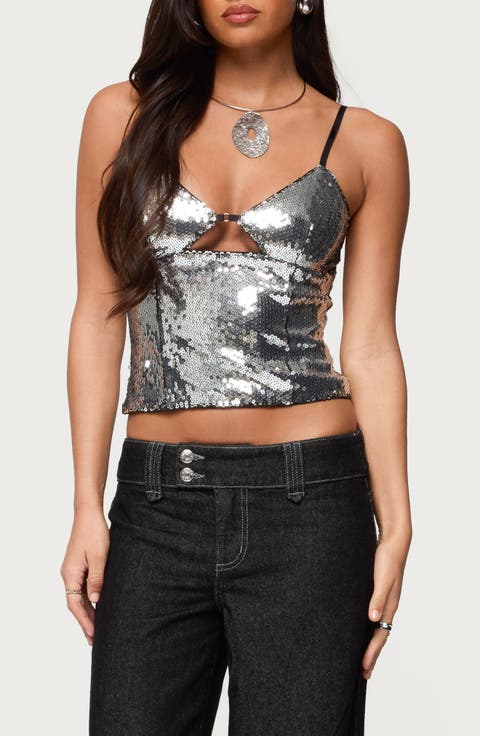 Rokko Sequin Keyhole Crop Camisole