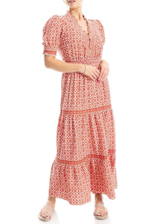 MAX STUDIO MAX STUDIO FLORAL SHORT SLEEVE TIERED MAXI DRESS