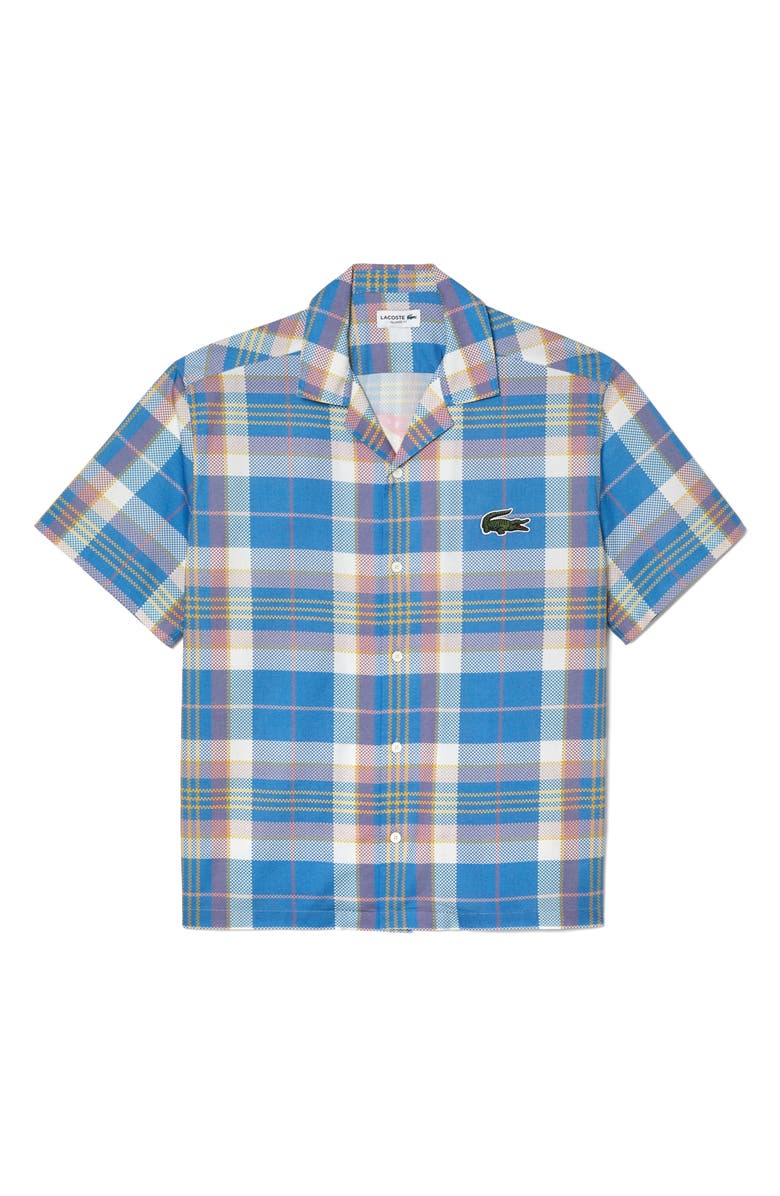 Lacoste Relaxed Fit Plaid Short Sleeve Button-Up Camp Shirt, Main, color,