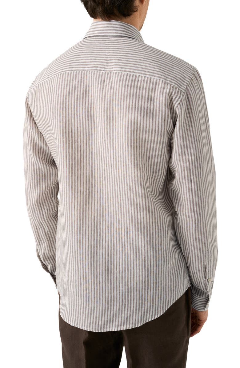 Eton Regular Fit Bengal Stripe Linen Dress Shirt, Alternate, color, Light Beige