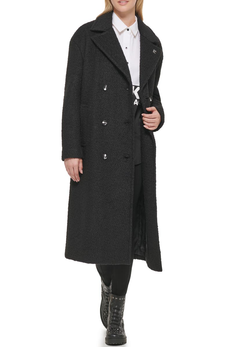 KARL LAGERFELD PARIS Double Breasted Long Wool Blend Coat, Alternate, color,