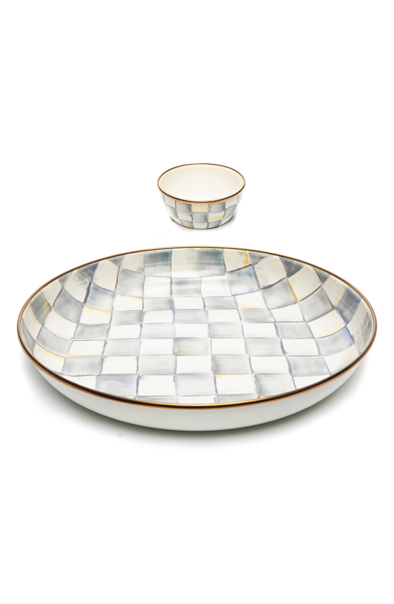 MACKENZIE CHILDS Sterling Check Chip & Dip Set - Grey/ White
