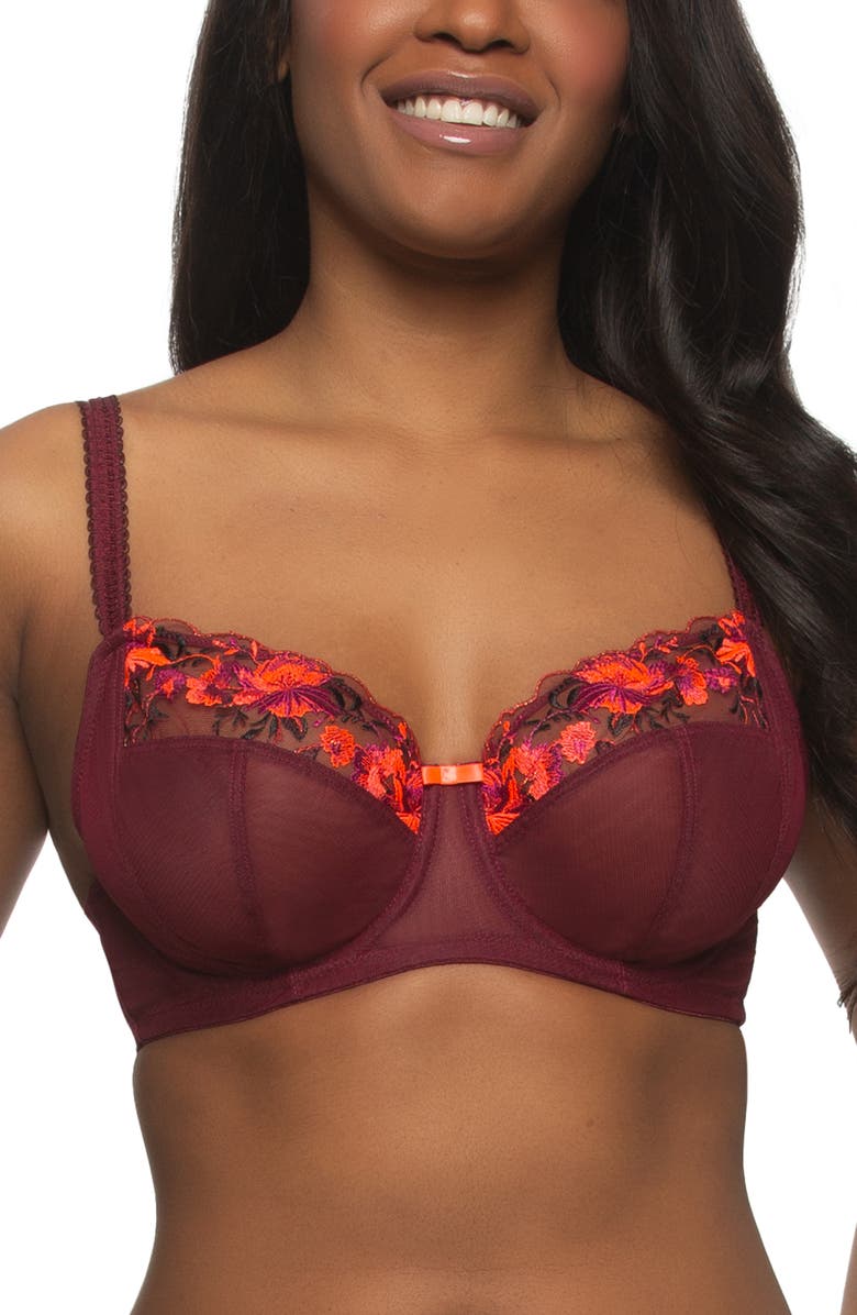 Felina Fleurs Unlined Underwire Bra, Main, color, Cabernet Rose
