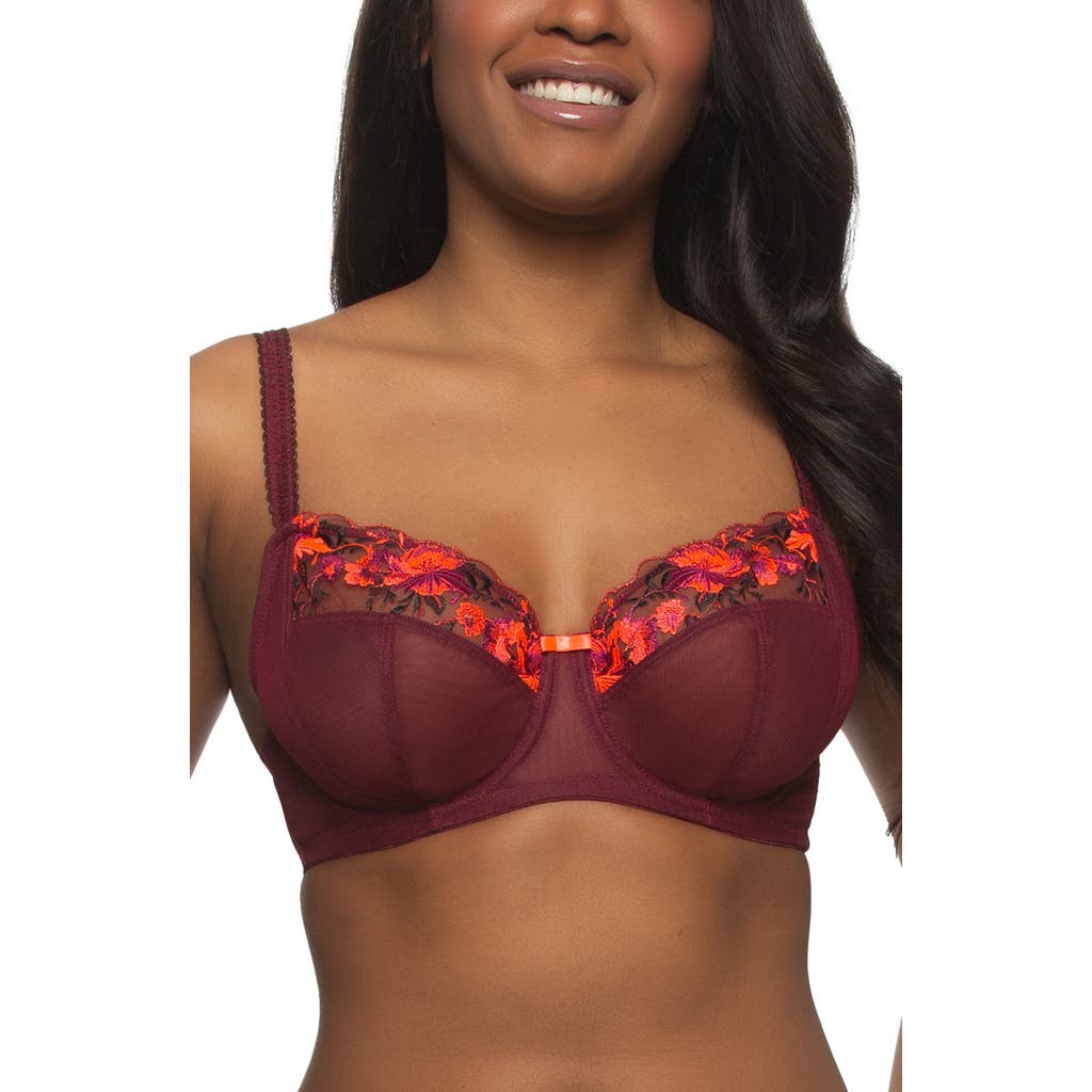 Felina Fleurs Unlined Underwire Bra In Cabernet Rose