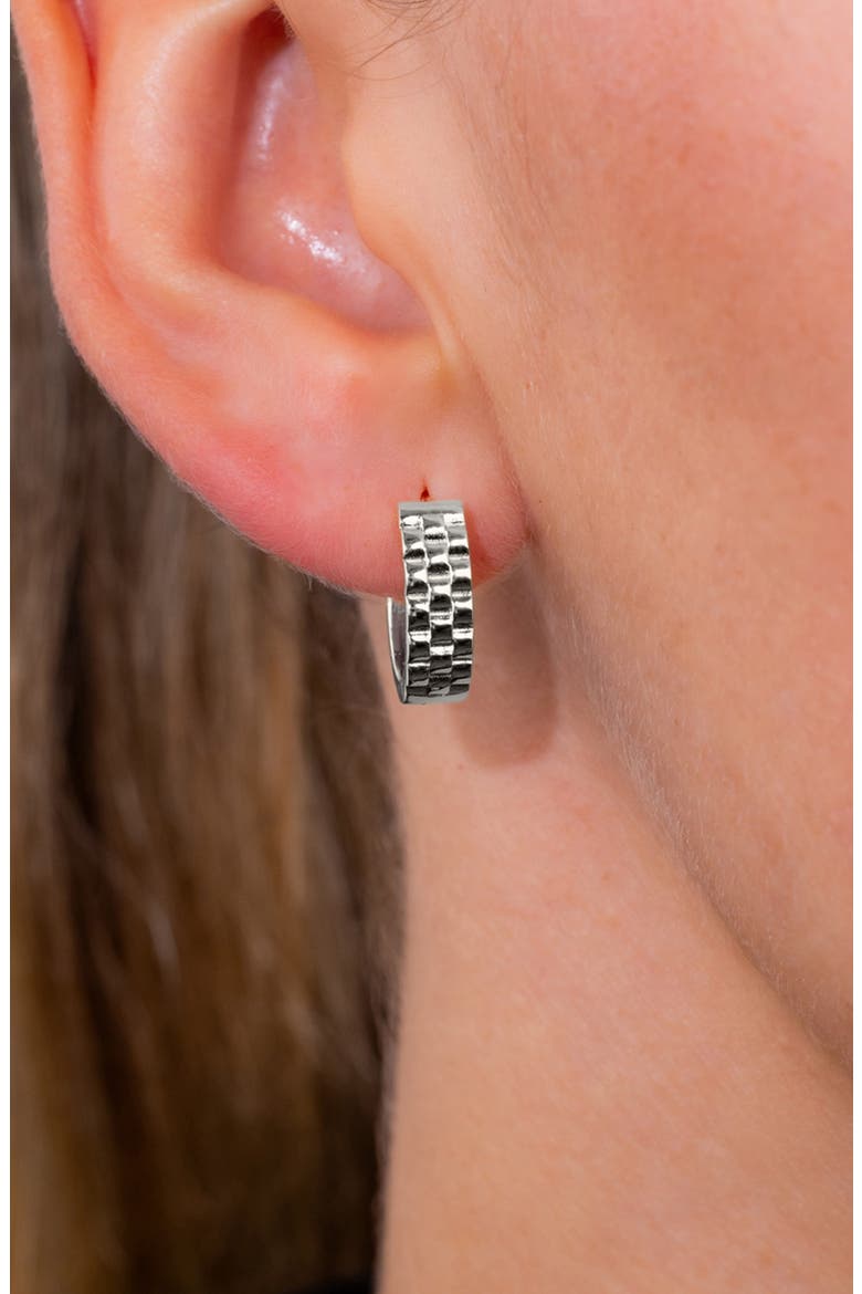 Honeycomb Huggie Hoop Earrings, Alternate, color, SILVER