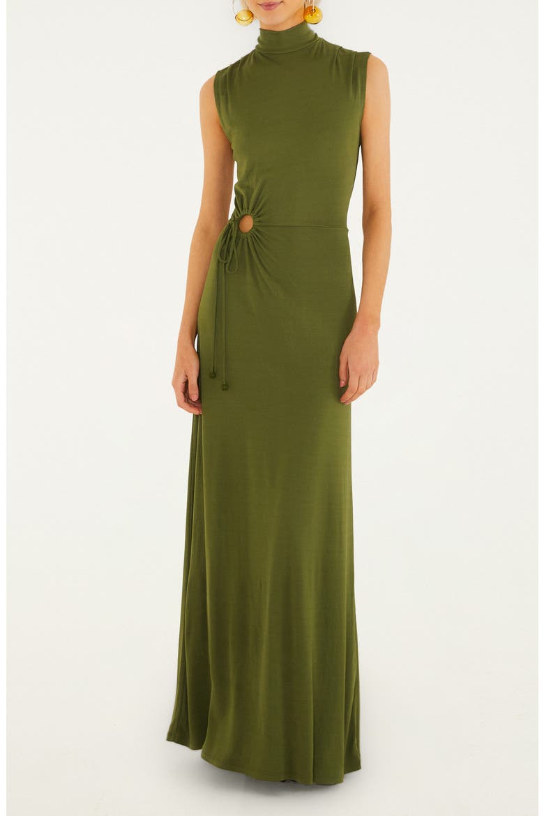 High Neck Cutout Maxi Dress, Main, color, DARK GREEN