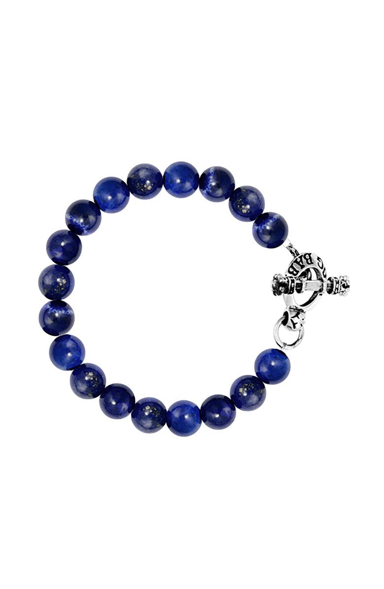King Baby Studio 10mm Lapis Bead Bracelet with Silver Toggle Clasp, Main, color, Silver