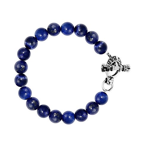 10mm Lapis Bead Bracelet with Silver Toggle Clasp
