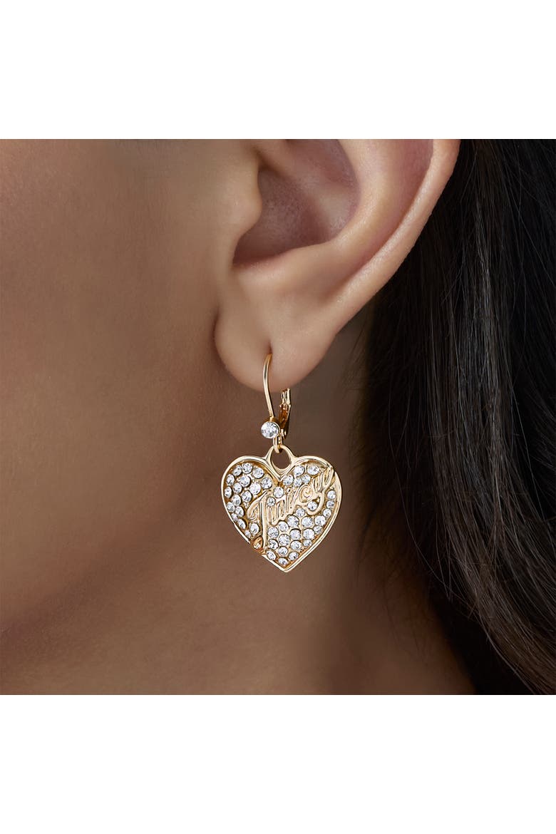 Crystal Heart Charm Dangle Earrings for Women, Yellow Gold-Tone, Leverback, Alternate, color, Gold-Tone