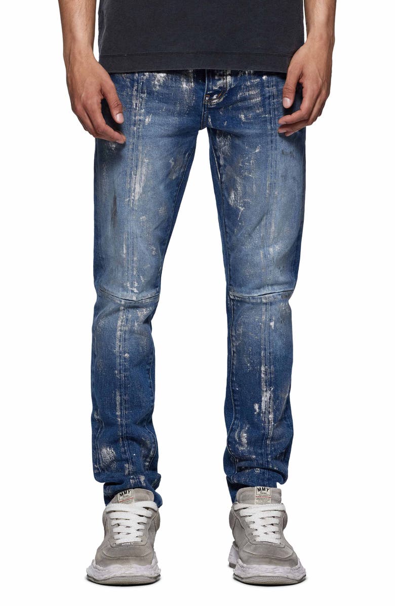 PURPLE BRAND Angel Silver Foil Cross Skinny Jeans, Main, color, 