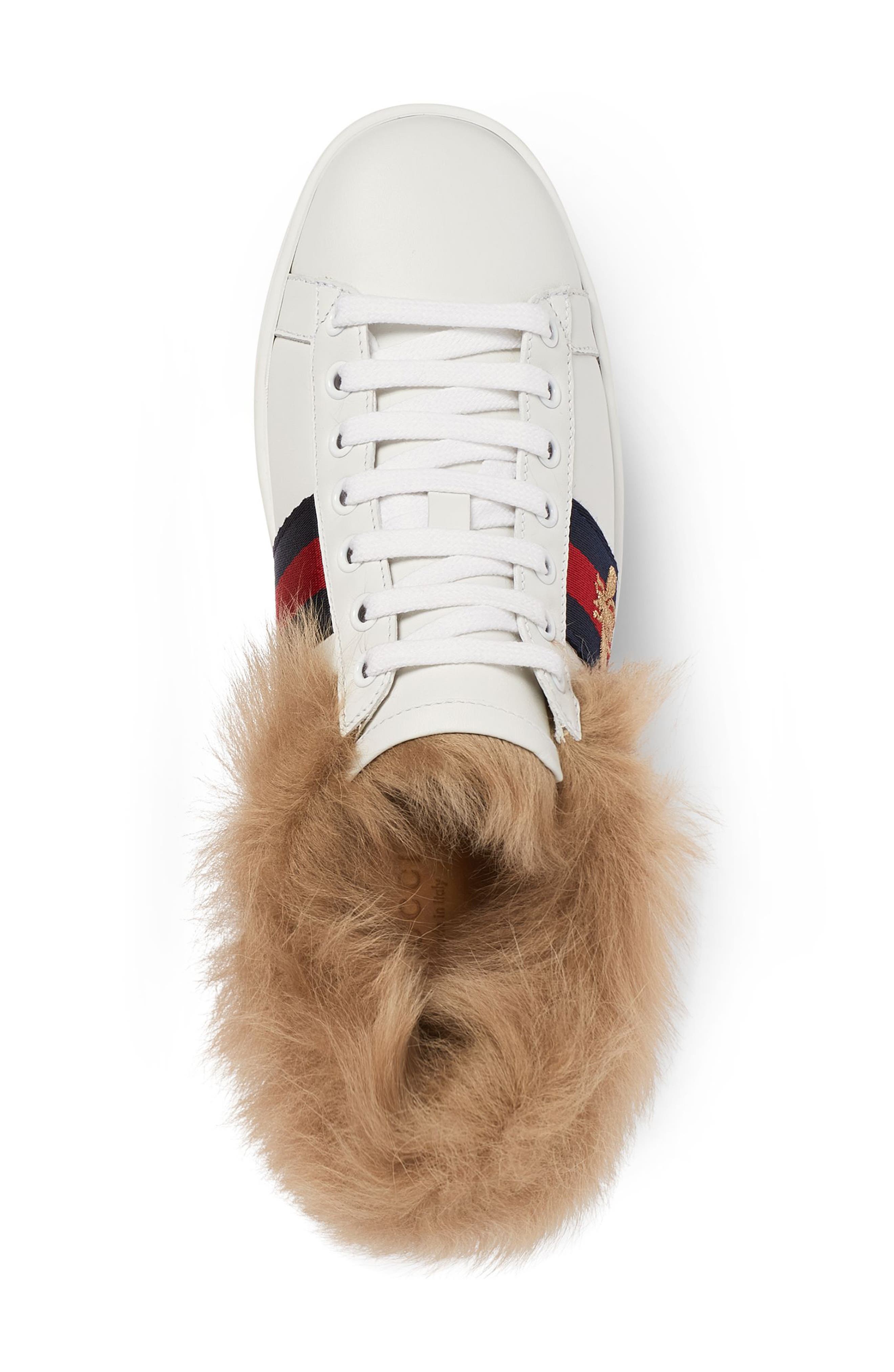 Gucci New Ace Genuine Shearling Lining Sneaker, Alternate, color, 