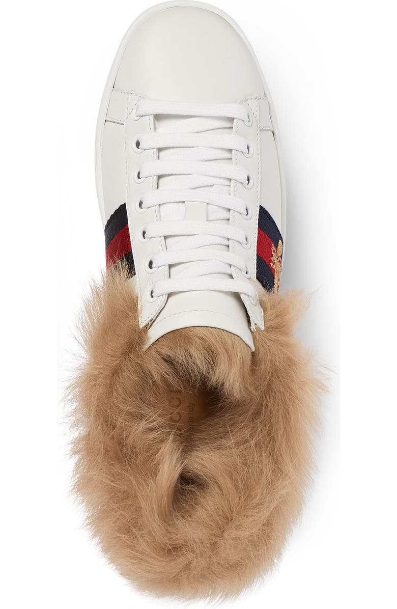 Gucci New Ace Genuine Shearling Lining Sneaker, Alternate, color,