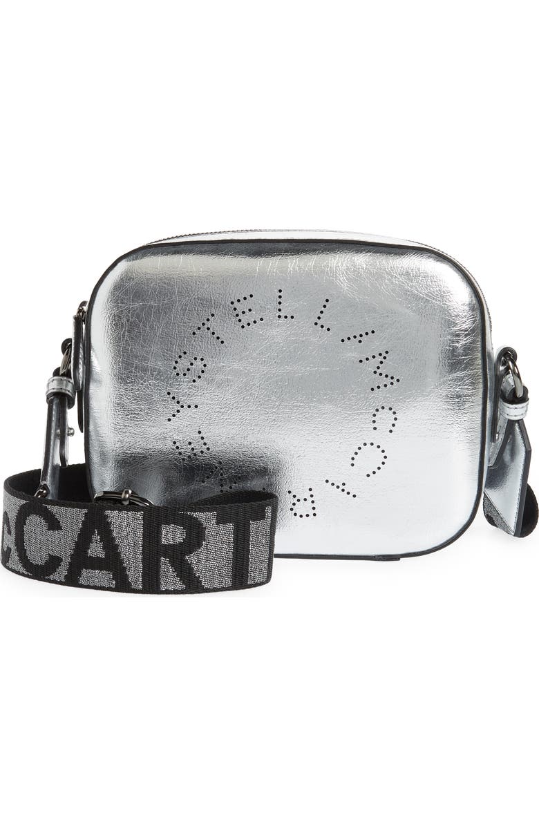 Stella McCartney Small Metallic Faux Leather Camera Bag, Main, color,