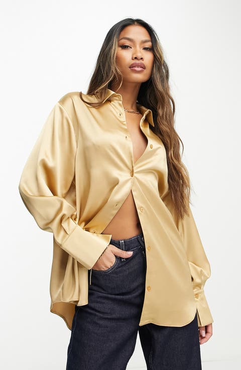 Oversize Satin Button-Up Shirt