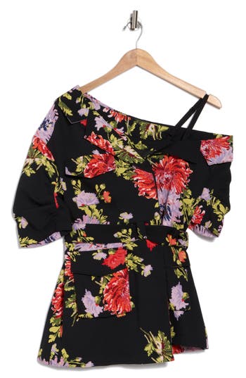 Cinq À Sept Katie Chrysanthemum-print Asymmetric Crepe Jacket In Black Multi