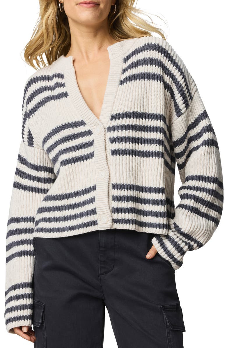 Splendid Alexandra Stripe Cotton Blend Cardigan, Main, color, Moonstone Grey/ Ink Blue