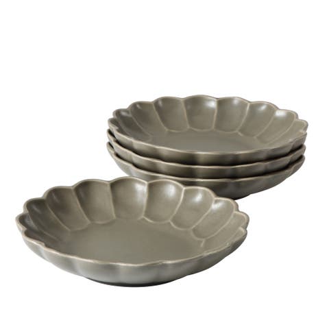 Yuelu Bloom 4 Piece Dinner Bowl Set, 9-inch Embossed Scallop Stoneware Bowls, Reactive Glaze, Large Soup, Pasta & Salad Bowls