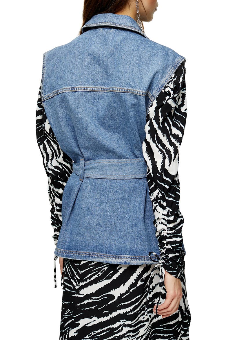 Belted Denim Vest, Alternate, color, MID DENIM