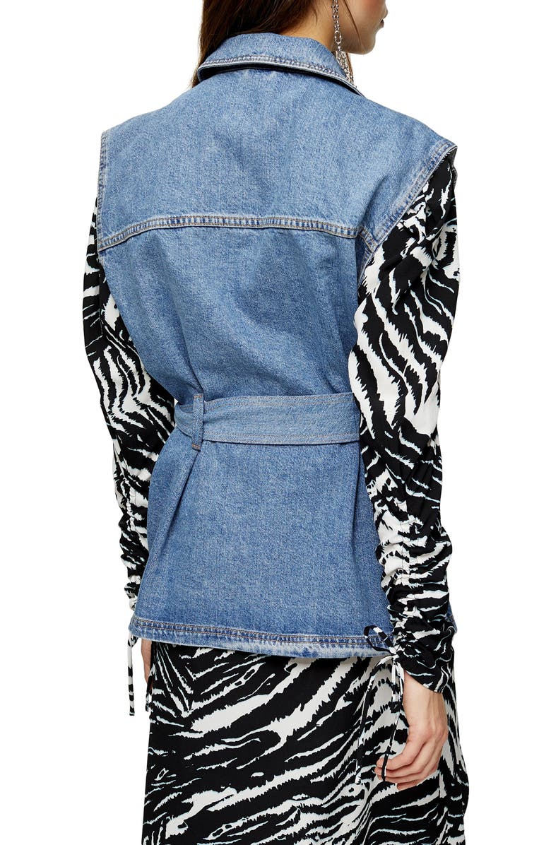 Topshop Belted Denim Vest, Alternate, color, 