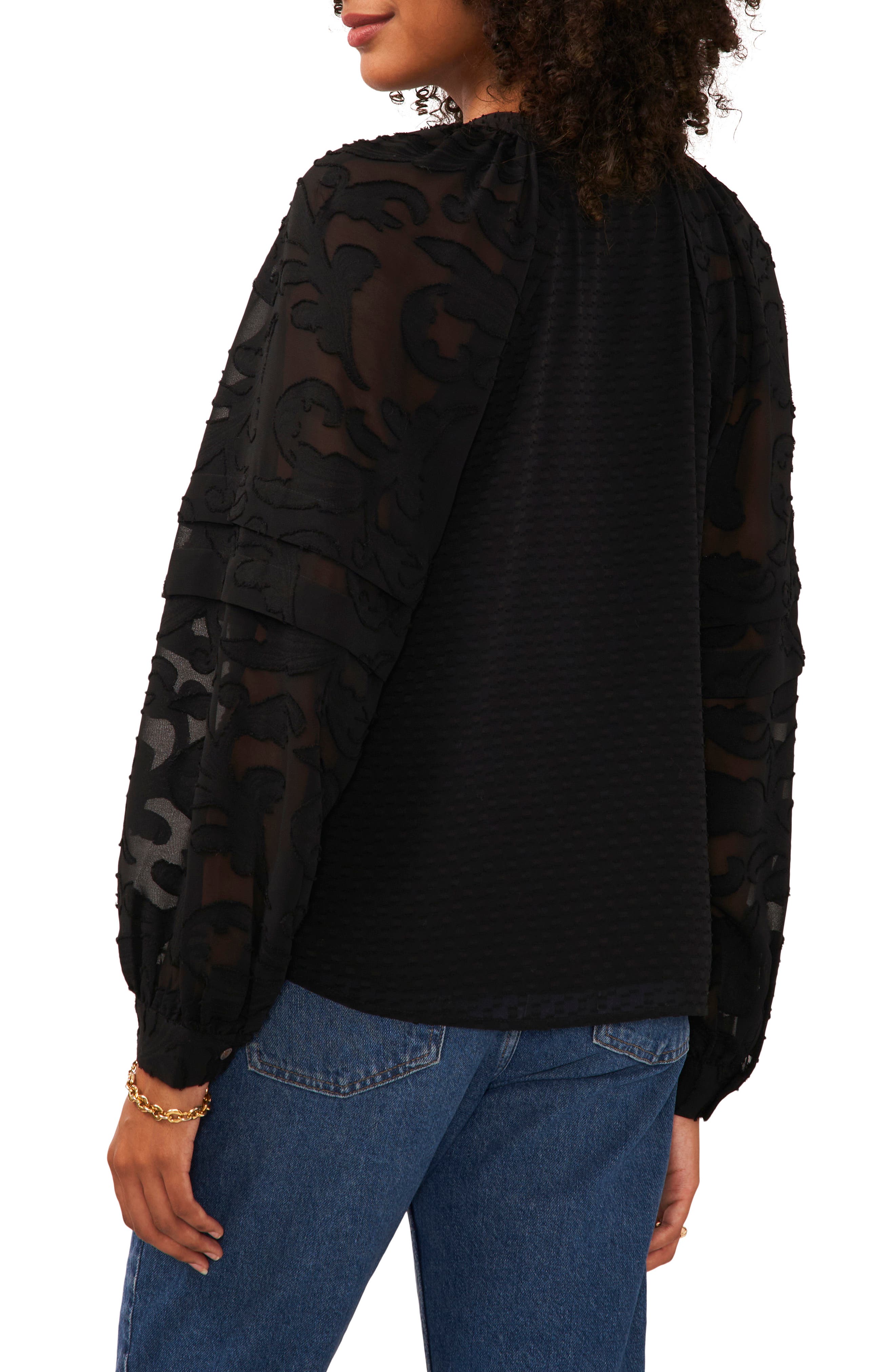 Vince Camuto Split Neck Floral Sleeve Blouse (Women) | Nordstromrack