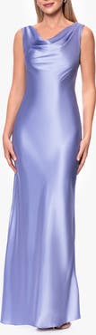 Betsy & Adam Open Back Satin Charmeuse Gown