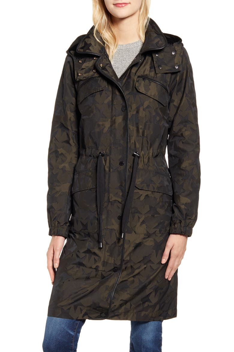 Star Jacquard Raincoat with Removable Hood, Alternate, color, MILITARY