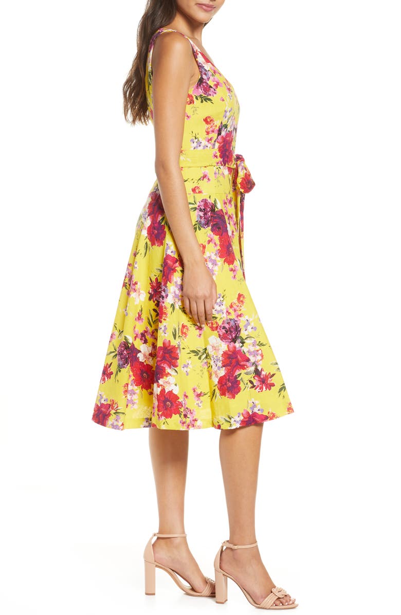 Taylor Dresses Floral Sleeveless Linen Blend A-Line Dress, Alternate, color, 