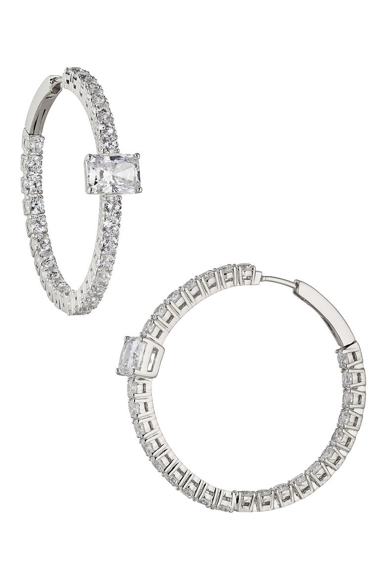 Invitation Only Cubic Zirconia Hoop Earrings, Main, color, RHODIUM