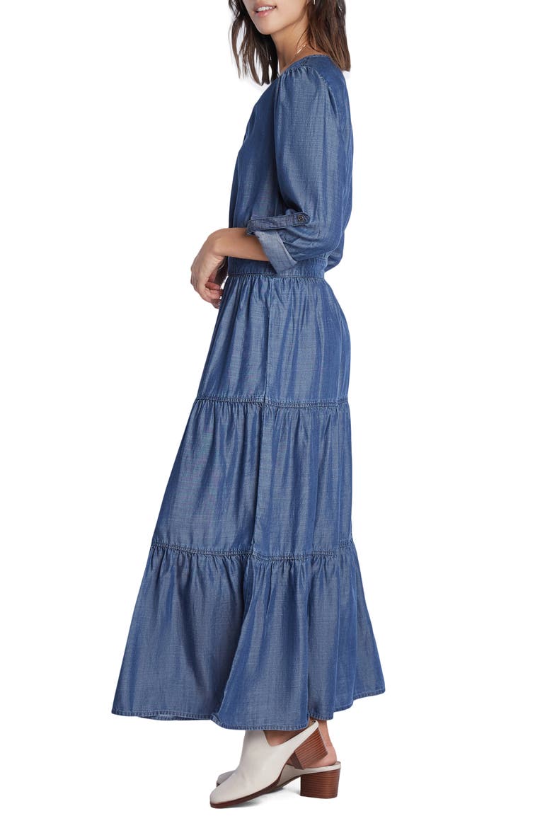 Tiered Long Sleeve Denim Maxi Dress, Alternate, color, DEEP BLUE
