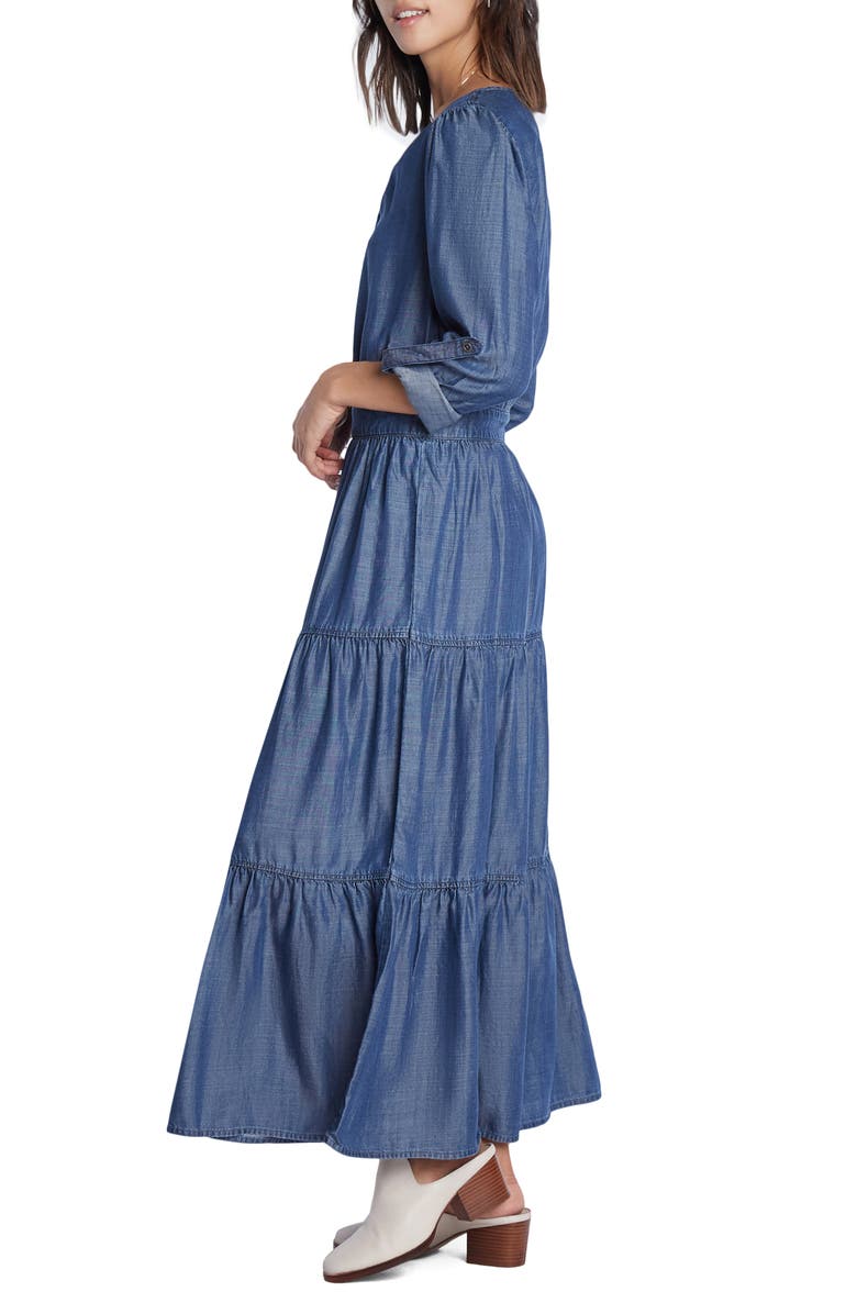 Wash Lab Denim Tiered Long Sleeve Denim Maxi Dress, Alternate, color,