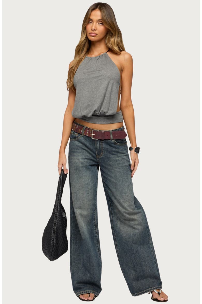Damarey Chain Backless Halter Top, Alternate, color, DARK-GRAY-MELANGE