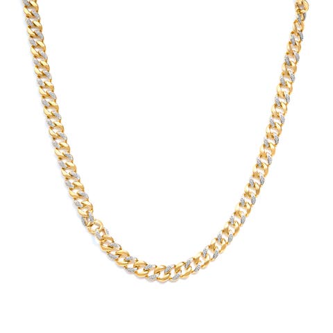 14K Yellow Gold Plated Silver 1.0 Cttw Diamond Cuban Link Necklace