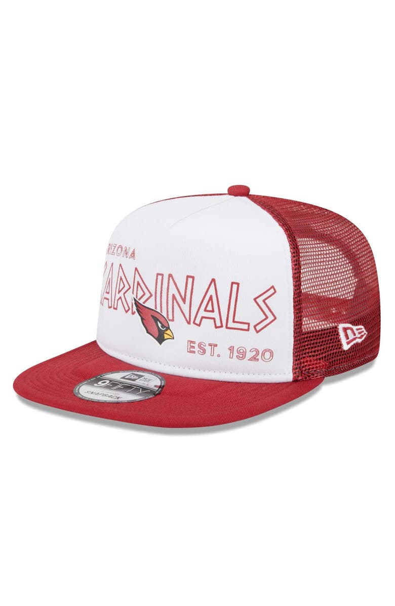 New Era Men's New Era White/Cardinal Arizona Cardinals Banger 9FIFTY Trucker Snapback Hat, Main, color, White