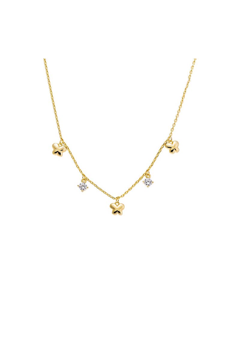 CZ X Puffy Butterfly Dangling Necklace, Main, color, Gold