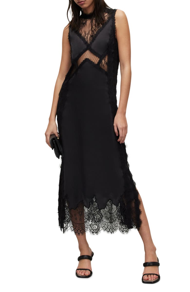 AllSaints Mila Lace & Satin Dress, Main, color,