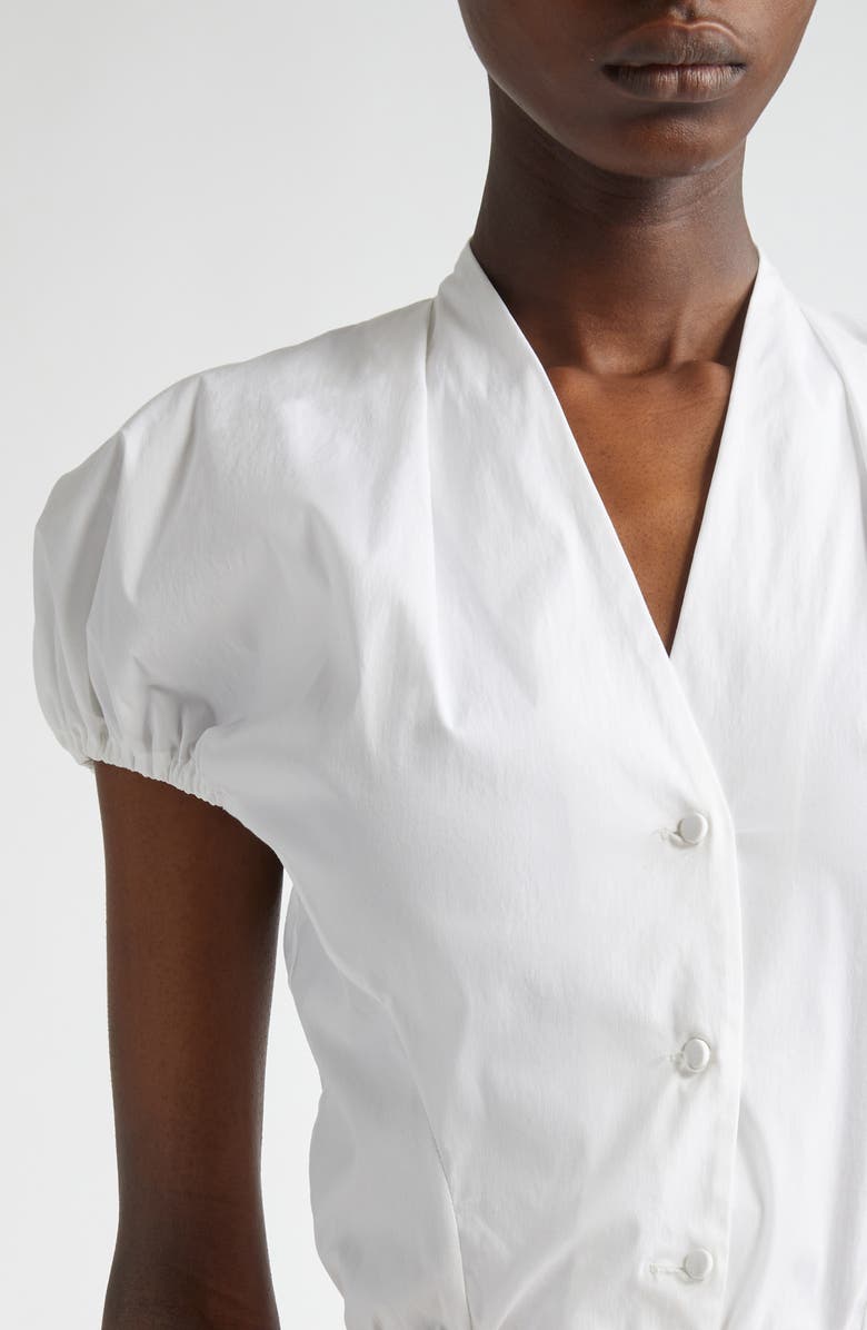Lela Rose V-Neck Poplin Button-Up Shirt, Alternate, color, Ivory
