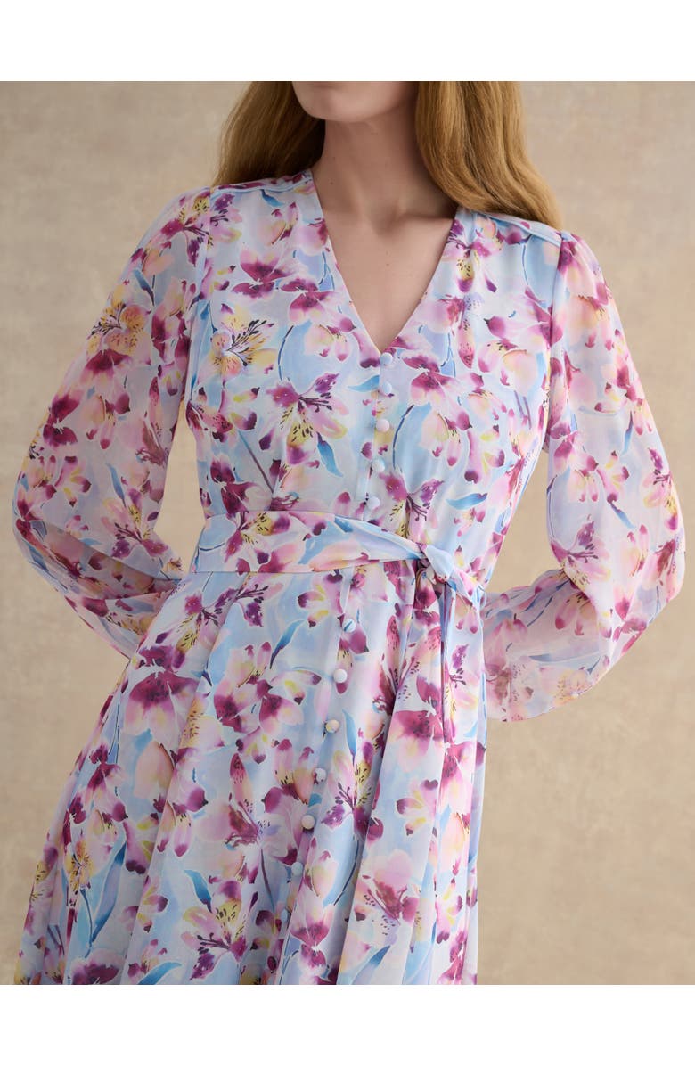 HOBBS LONDON Thea V-Neck Long Sleeve Maxi Dress, Alternate, color, Pale Blue Multi