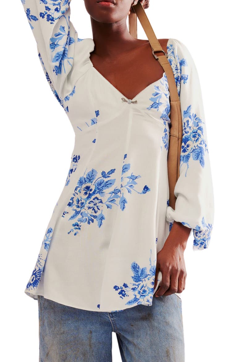 Francesca Floral Print Long Sleeve Minidress, Main, color, TONAL BLUE COMBO
