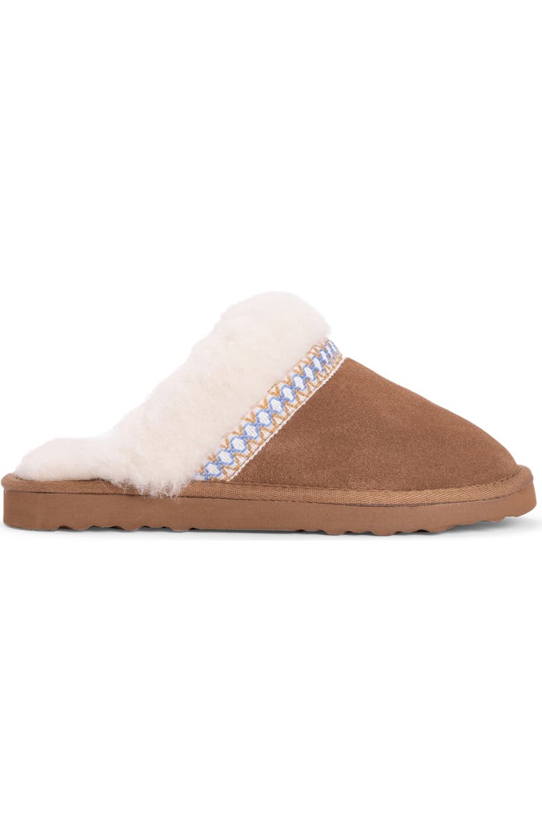 MUK LUKS Dawn Suede Scuff Slipper with Genuine Shearling Trim, Alternate, color, Caramel