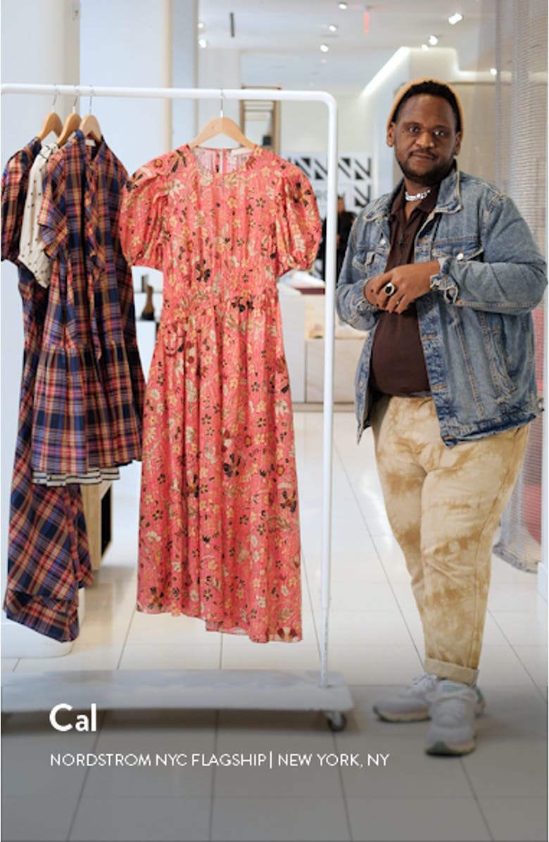 Eden Floral Puff Sleeve Cotton Blend Midi Dress, sales video thumbnail