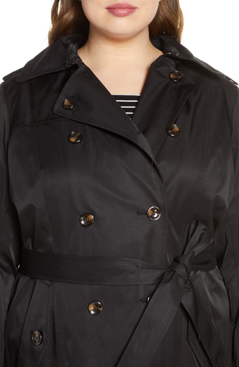 London Fog Knee Length Water Repellent Hooded Trench Coat, Alternate, color,